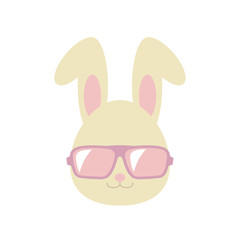 Abstract flat hipster rabbit portrait with pink glasses isolated on white. Graphic rabbit painted in imaginary color.