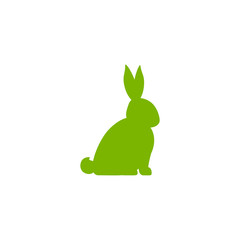 Vector icon with silhouette of bunny. Left turn. Green summer hare with cute long ears