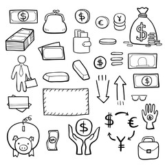 Fototapeta na wymiar Business strategy vector doodle icon sketch set
