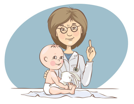 Pediatrician. Children's doctor and the small child, vector illustration.	
