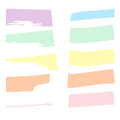 Set of distress texture banners.Grungy painted brushes.Pastel colored frames.Decorative hand draw frames on a white isolated background.