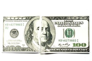 Torn one hundred dollar banknote 