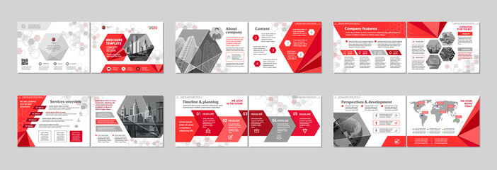 Brochure creative design. Multipurpose template, include cover, back and inside pages. Trendy minimalist flat geometric design. Horizontal landscape a4 format.
