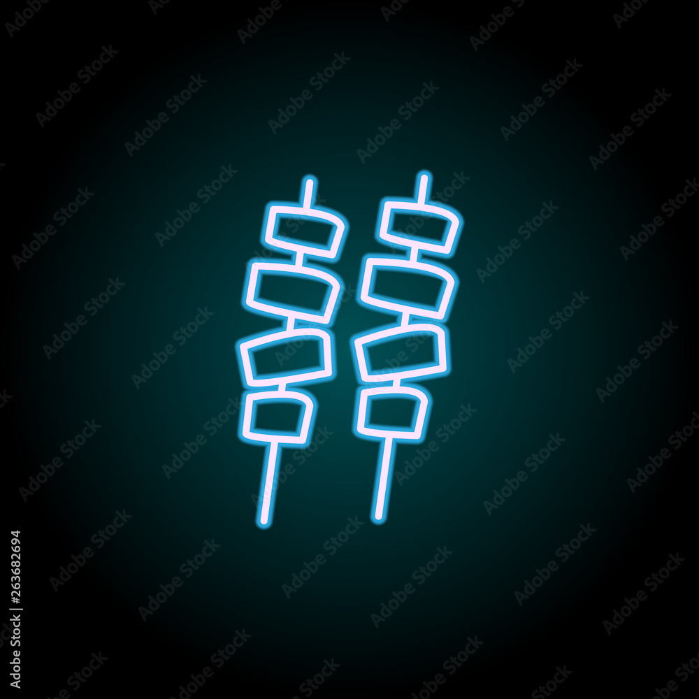 Poster meat on skewers neon icon. elements of food set. simple icon for websites, web design, mobile app, i
