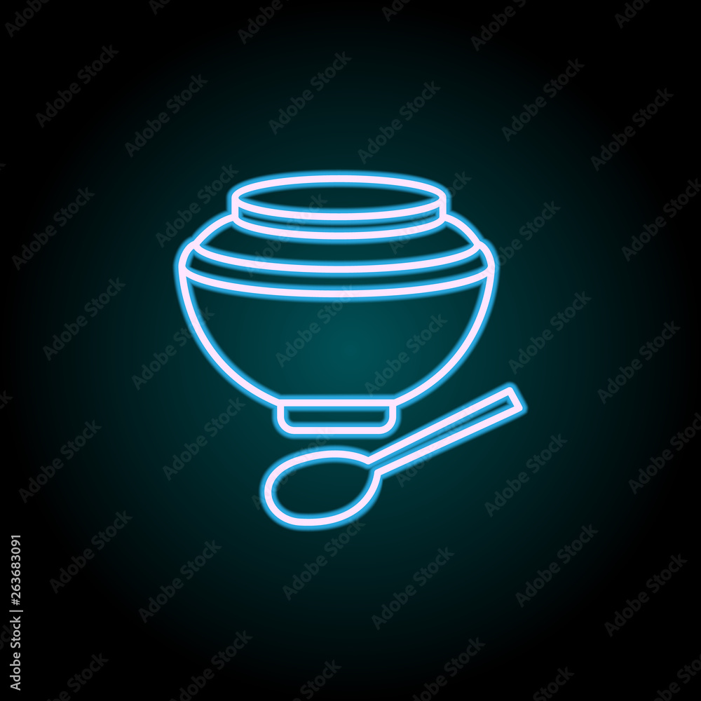 Poster soup with a spoon neon icon. elements of food set. simple icon for websites, web design, mobile app,