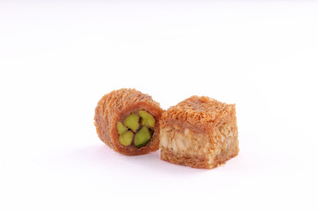 Middle eastern, Turkish sweet pastry baklava isolated on white background