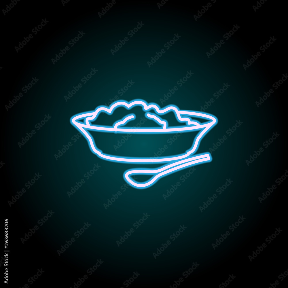 Poster puree plates neon icon. elements of food set. simple icon for websites, web design, mobile app, info