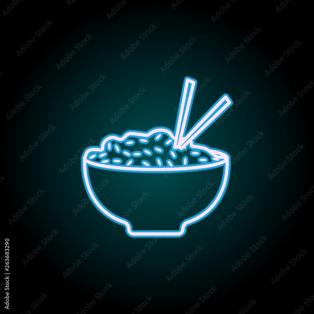 Poster rice in a plate neon icon. elements of food set. simple icon for websites, web design, mobile app, i