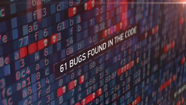 Countdown of bugs found in the code, corrupt programming code, hacked system. Data encryption, malware spreading in network
