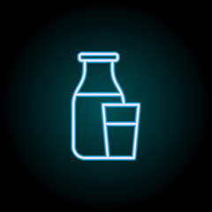a bottle of milk and a glass neon icon. Elements of Food set. Simple icon for websites, web design, mobile app, info graphics