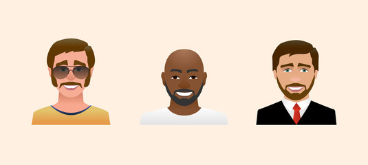 Characters avatars profile in flat cartoon style color illustration