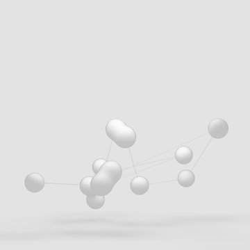 Science Molecule, Molecular DNA Model Structure. 3D render molecular bonds on a gray background. Picture with copy space.