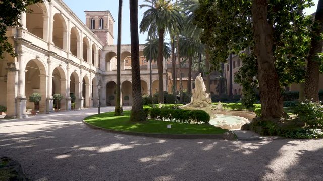 Cloister in Palazzo Venezia in a sunny morning, Rome, Italy.