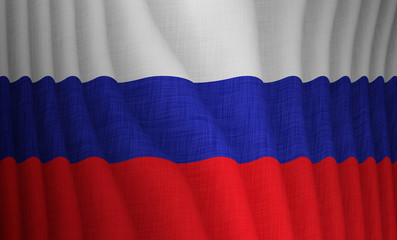 Graphic illustration of a flying Russian flag with a fabric pattern