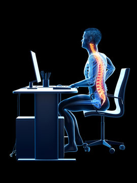 3d rendered medically accurate illustration of an office workers painful back