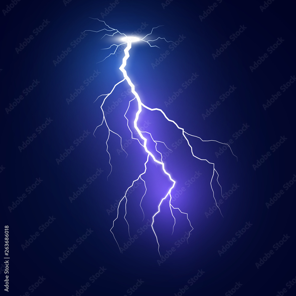 Aufkleber lightning flash bolt. blue lightning template. thunderbolt isolated on dark background. vector illus