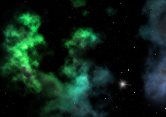 Star field in space and a nebulae. 3D rendering