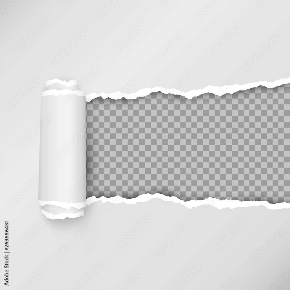 Poster design of torn paper strip. torn open paper with space for text. vector illustration