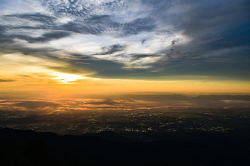  Village in the middle of the mountain in the sunset