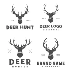 Deurstickers vintage deer head logo illustration © mufurii