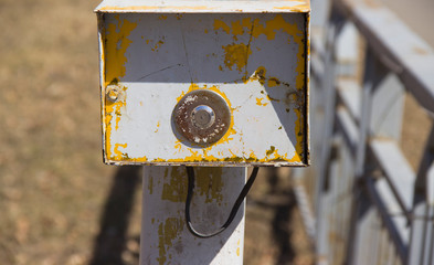 button to activate the traffic light at a pedestrian crossing