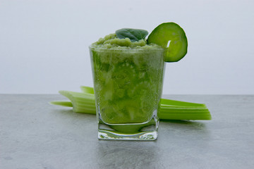 Nutritious celery cocktail for weight loss and maintaining a healthy lifestyle. In cocktail added cucumber and green leaf.