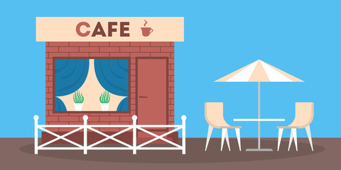 Cafe building front view. Facade of cafeteria