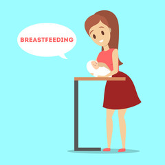 Mother breastfeeding her newborn baby. Idea of child care