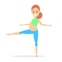 Fototapeta na wymiar Pregnant woman doing yoga exercise. Pregnancy and fitness
