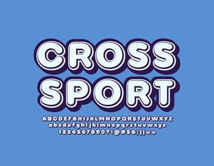 Vector logotype Cross port with Blue Font. Retro style Alphabet Letters, Numbers and Symbols set 