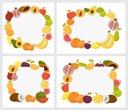 Colorful fruit frame set. Collection of tropical background