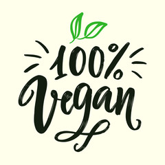 100 percent vegan sign. Vector round eco, organic green logo