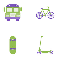 bus, bicycle, skate and scooter vector flat icons, transportation vector illustration