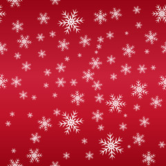 Seamless snow pattern. Simple vector white snowflakes on a red background. Winter illustration snow.