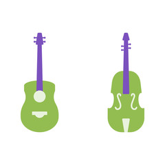 Naklejka premium Guitar and violin vector flat icons, musical instruments vector illustration