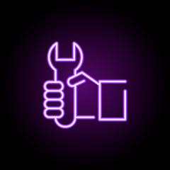 wrench in hand neon icon. Elements of construction set. Simple icon for websites, web design, mobile app, info graphics