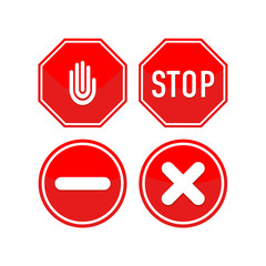Vector Stop Signs. Red stop sign for your web site design, logo, app, UI. Acces denied symbol. Traffic regulatory warning stop symbol.