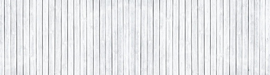 Wide white old knotty wood texture. Whitewashed wooden board panorama. Shabby chic panoramic background