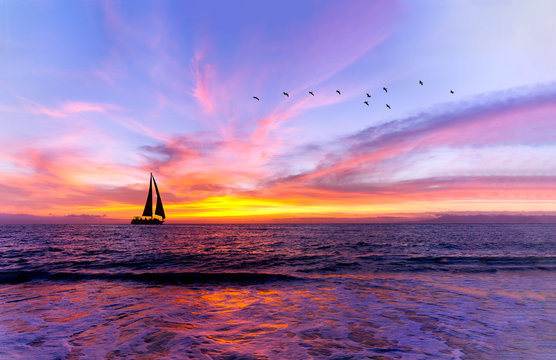 Sunset Sailboat Inspirational Nature Sailing Beautiful Ocean Sail Boat Sunrise