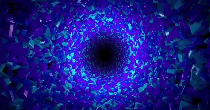 Moving through an abstract tunnel made from blue boxes, looping animation