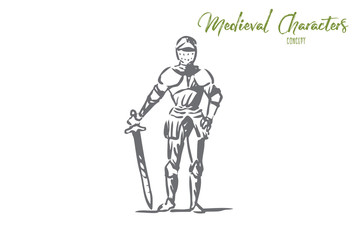 Medieval, knight, armor, helmet, ancient concept. Hand drawn isolated vector.