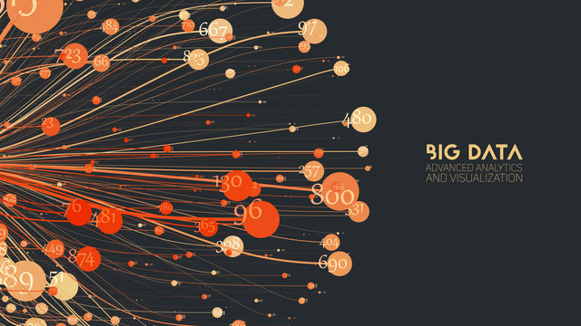 Vector abstract colorful big data information sorting visualization. Social network, financial analysis of complex databases. Visual information complexity clarification. Intricate data graphic