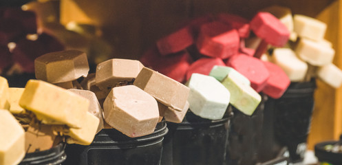 Shop cosmetic handmade soap. Fresh makeup samples. The concept of spa and relaxation