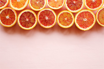 Red blood orange fruit Background. Oranges Slices. Healthy Food