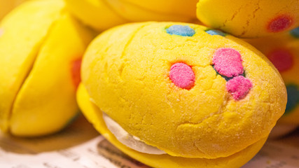 Shop cosmetic handmade bombs and bubble bath different colors. The concept of Spa and relaxation
