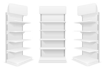 shelving rack for store trading with a sign to advertise goods and products empty template for design stock vector illustration
