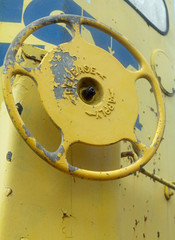 Brake wheel in a vintage train caboose 