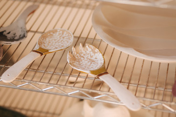 Dishes made of ceramics. Cups, mugs and cutlery