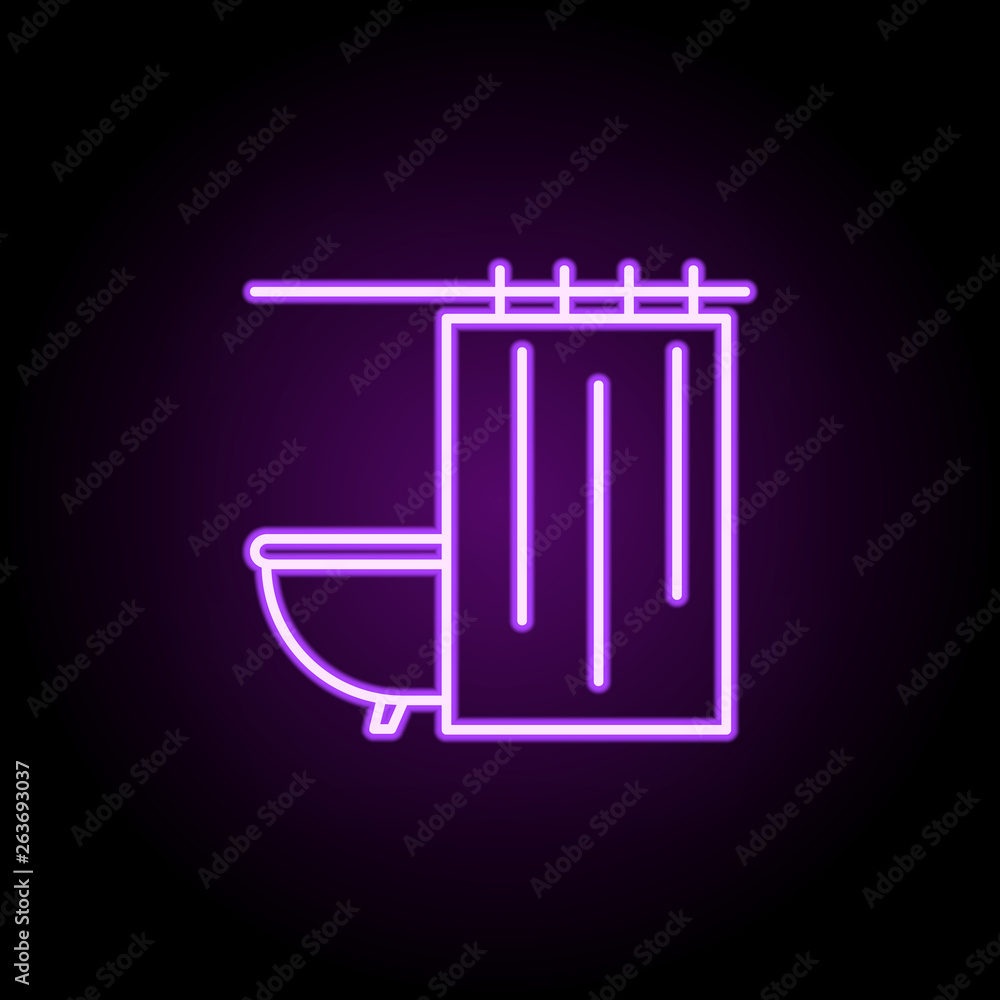 Poster curtain in the bathroom neon icon. elements of web set. simple icon for websites, web design, mobile