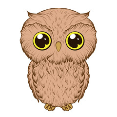 Cute owl in cartoon style isolated on white background. Hand-drawn vector illustration
